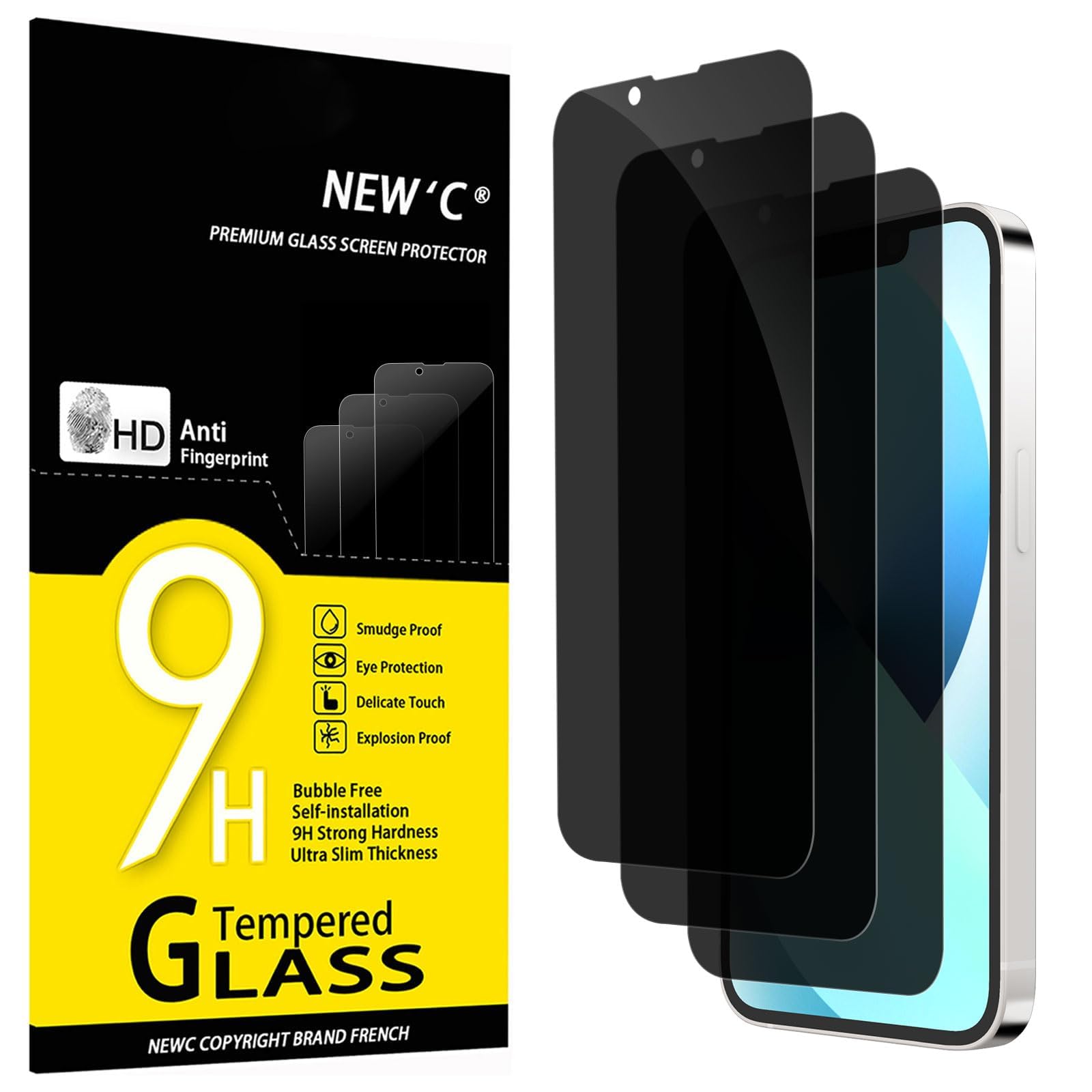 NEW'C 3 Pieces, Privacy Screen Protector for iPhone 13 Mini (5.4 Inches), Privac