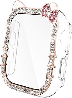 Cartoon Cat Rhinestone Crystal Clear Protective Case Compatible with Apple Watch 11/10/9/8/7/6/5/4/SE for Women (Color : Rose Gold, Series 10/11, 42mm)