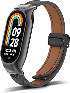 Compatible Strap for Xiaomi Mi Band 8, Magnetic Leather Replacement Wristbands for Mi Band 8 Smartwatch.(No Host)