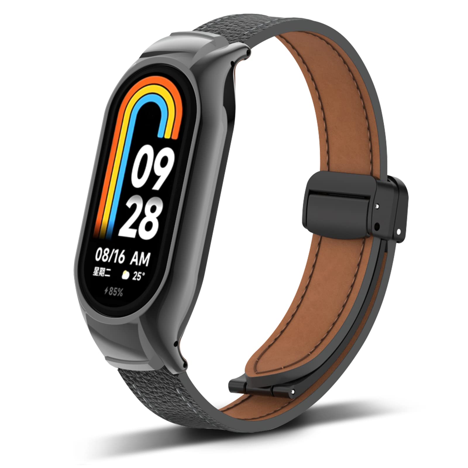 Compatible Strap for Xiaomi Mi Band 8, Magnetic Leather Replacement Wristbands f