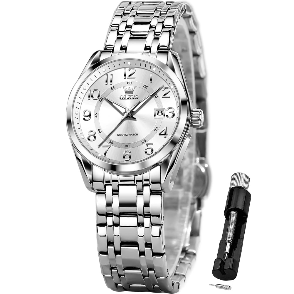 OLEVS Women's Classic Quartz Watch Stainless Steel Waterproof Luminous Easy Read