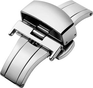 Butterfly Clasp Replacement Stainless Steel Deployment Buckle with Push Button for Leather Watch Straps in Gold, Rose Gold, Silver, Black (12mm, 14mm, 16mm, 18mm, 20mm, 22mm)