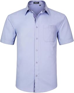 HISDERN Men's Short Sleeve Shirt Casual Solid Color Summer Shirt Regular Fit Shirt with Pocket