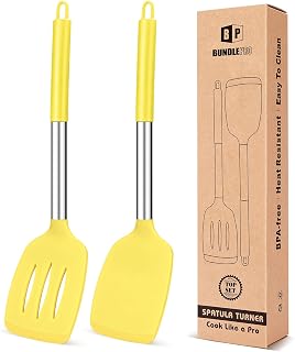 Pack of 2 Silicone Solid Turner,Non Stick Slotted Kitchen Spatulas,High Heat Resistant BPA Free Cooking Utensils,Ideal Cookware for Fish,Eggs,Pancakes