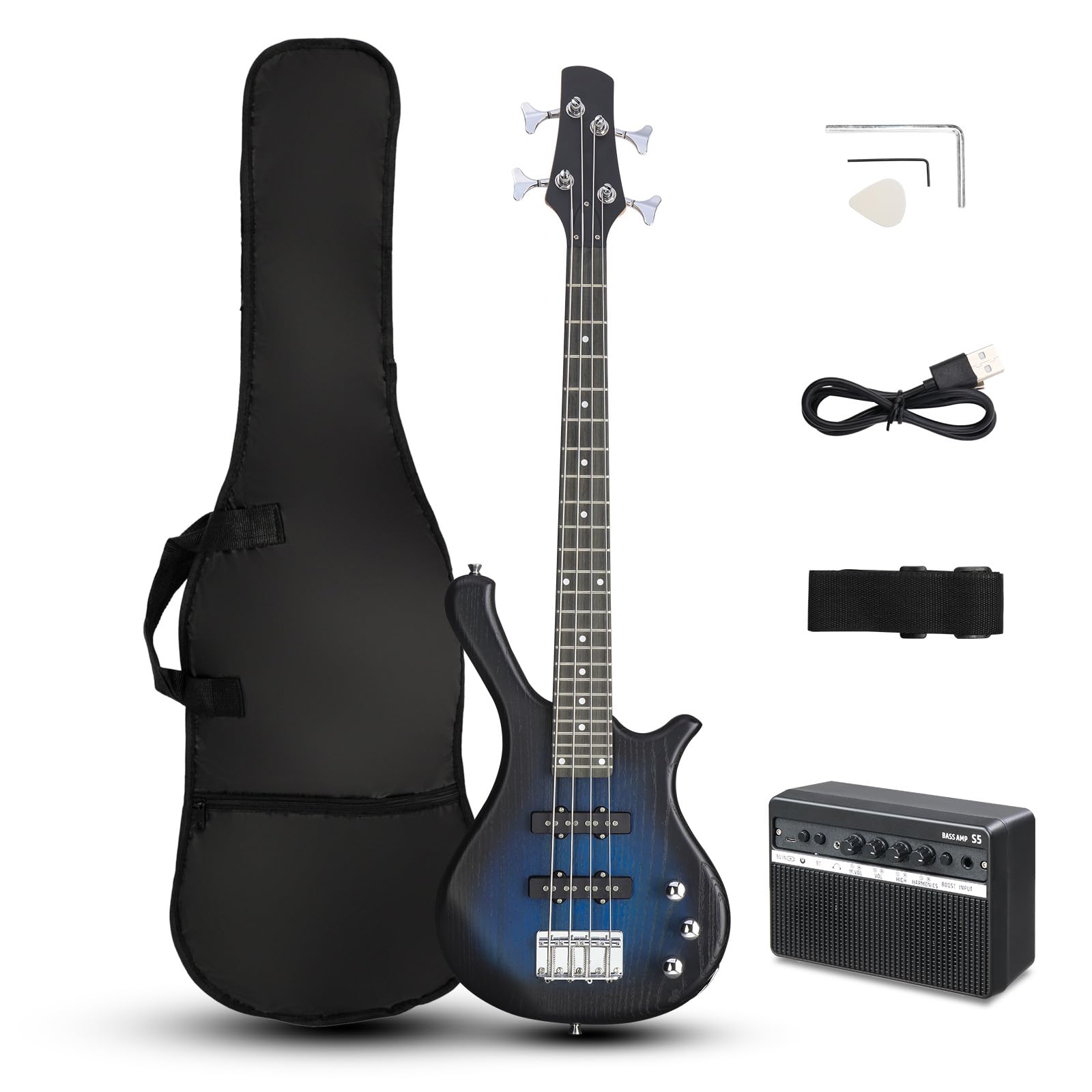 Ktaxon 36 Inch Bass Guitar 4 String Electric Bass Guitar (Full-Blue) | Dual Conn