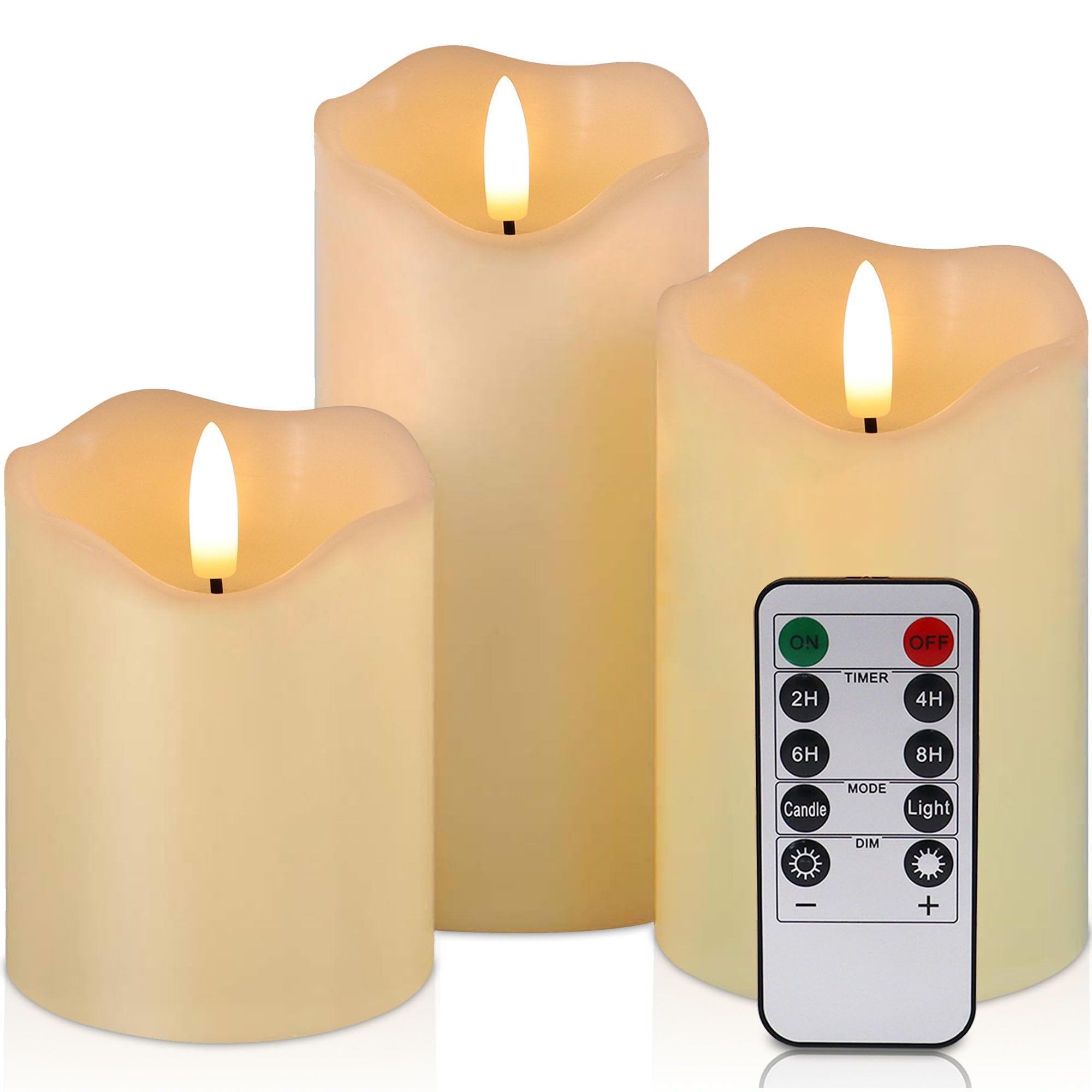 VIEWELLD Set of 3 Flickering Flameless Candles with Remote and Timer, Realistic 