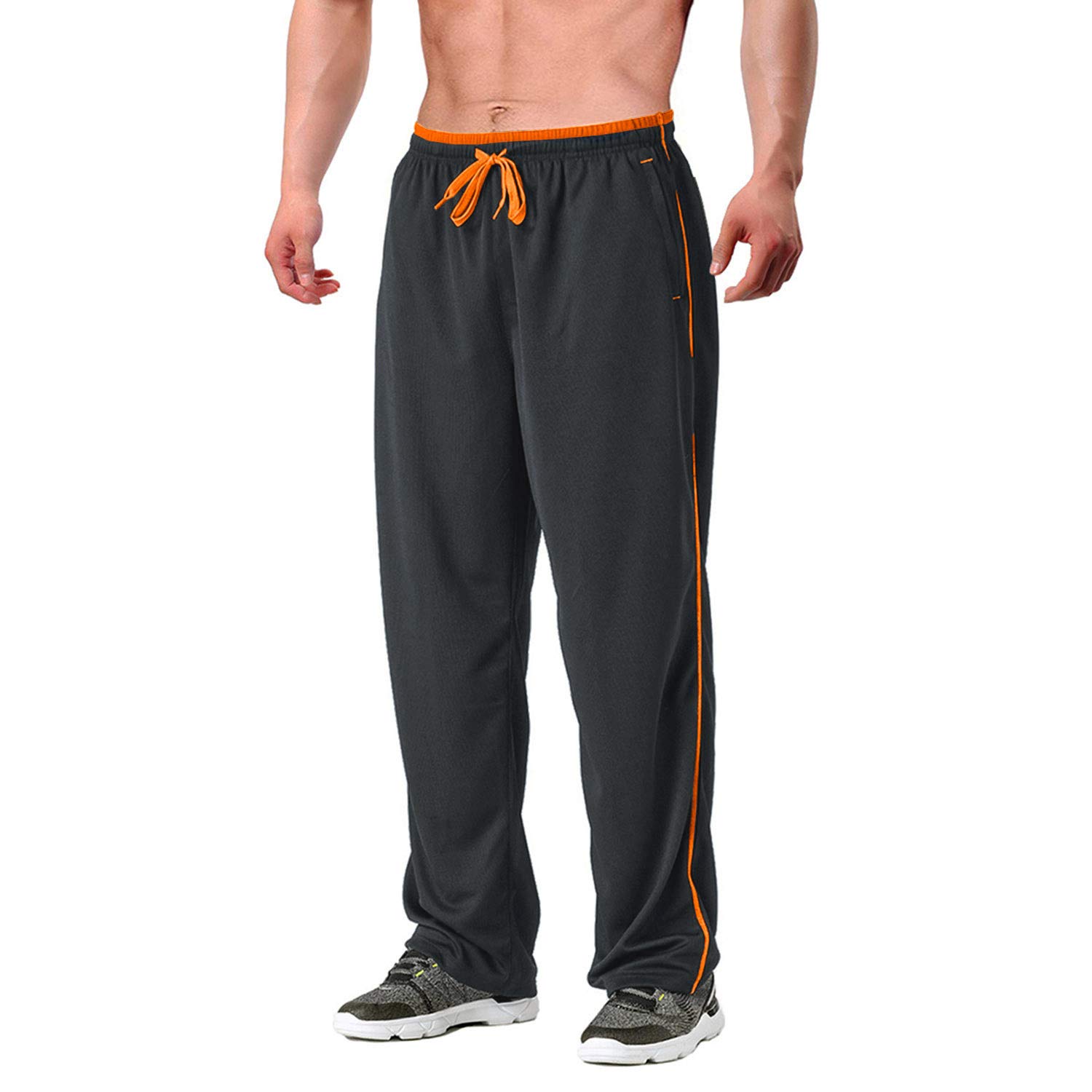 EKLENTSON Men's Tracksuit Bottoms Jogging Mesh with Zipper Pockets Open Bottom S