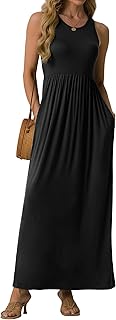 GRECERELLE Maxi abito estivo da donna senza maniche, casual, lungo, con tasche (XS-3XL), nero, XX-Large