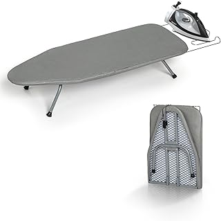 RAINHOL Gray Mini Tabletop Ironing Board 31"x12" | Metal Foldable with Iron Rest, Heat Resistant Cover for Travel Small Space