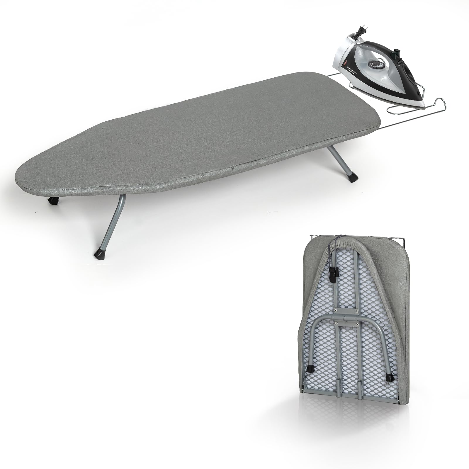 RAINHOL Gray Mini Tabletop Ironing Board 31"x12" | Metal Foldable with Iron Rest