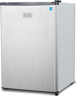 BLACK+DECKER 2.5 Cu. Ft. Compact Refrigerator, BCRK25V, Stainless Look | Energy Star Certified, Single Door Mini Fridge with Chiller Compartment, Personal Fridge for Home or Dorm, R600a Refrigerant