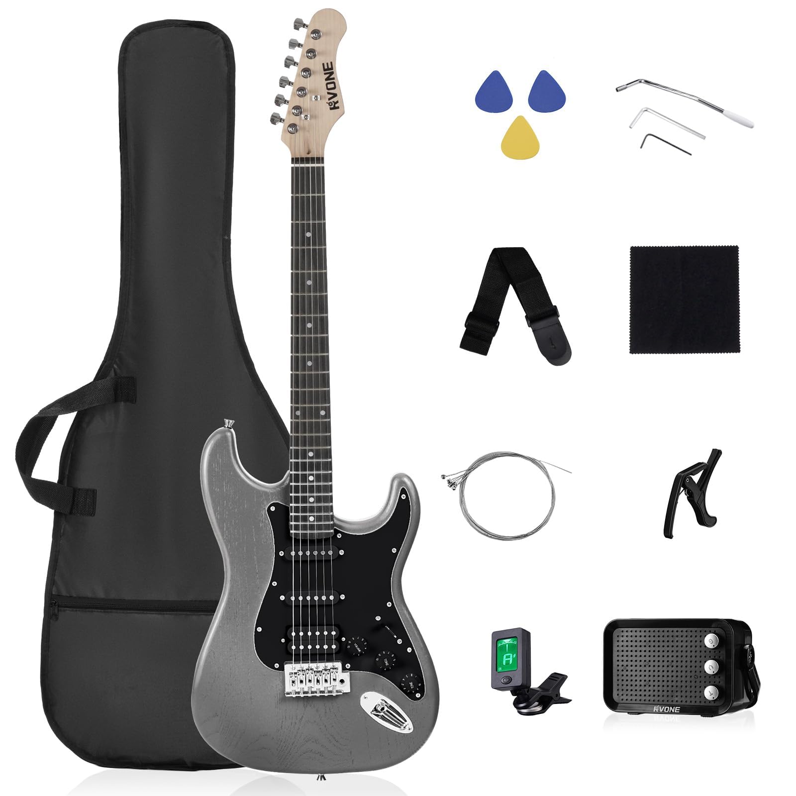 Rvone 39" Beginner Electric Guitar Kit with Amp, HSS Pickups | Complete Starter 
