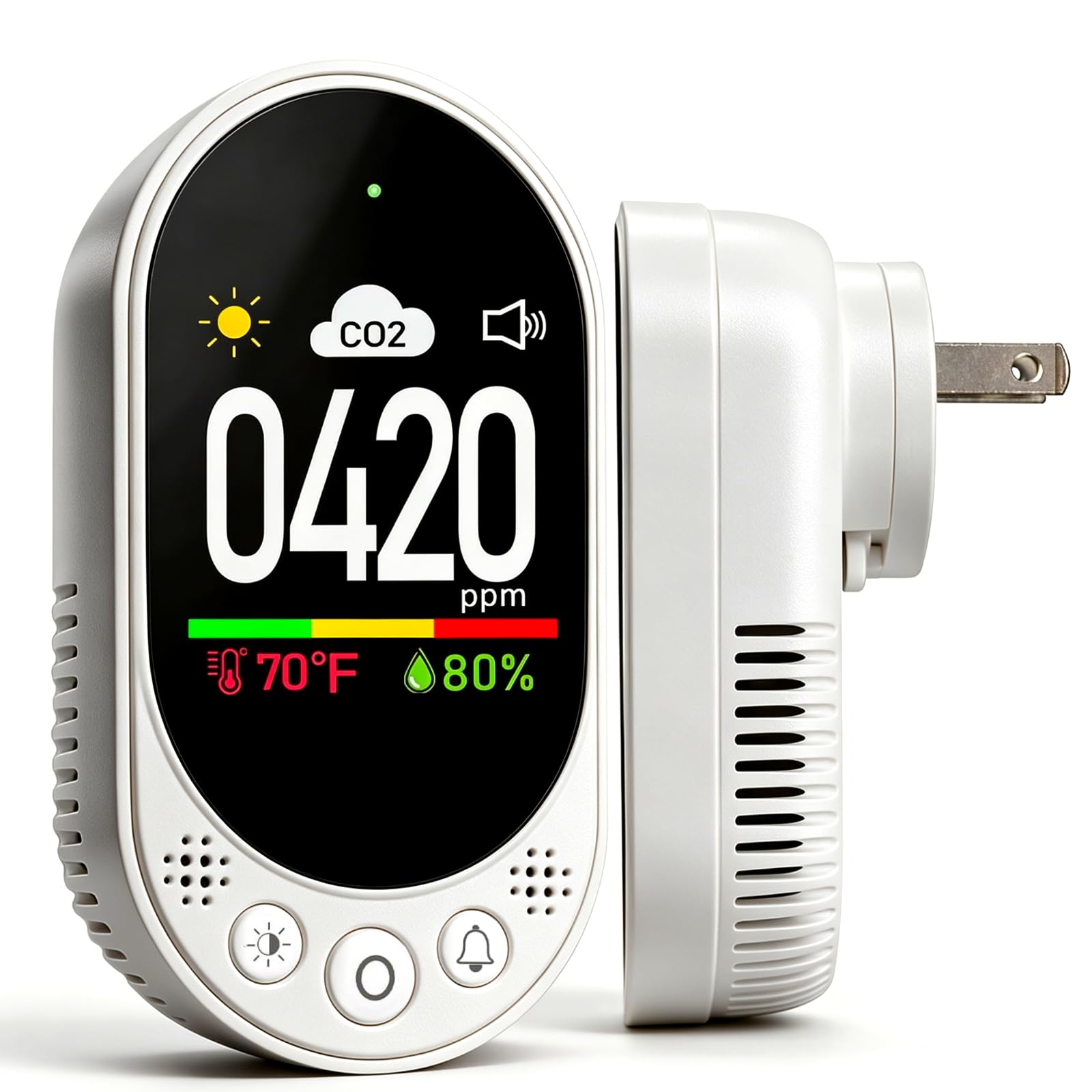 VETOUCH Plug-in CO2 Detector, 3-in-1 Carbon Dioxide Monitor with Temperature & H