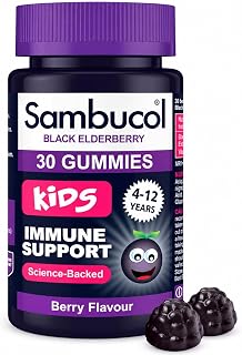 SAMBUCOL KIDS GUMMIES 30'S, 30 Count (Pack of 1) | Black Elderberry & Vitamin C Gummies for Kids Aged 4–12, Supporting Normal Immune Function, Vegan & Great Tasting