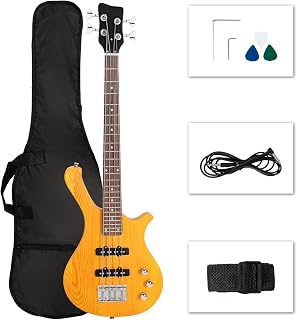Ktaxon 36 Inch Bass Guitar 4 String Electric Bass Guitar (Compact-Yellow) | Split Single Coil Pickup, Excellent Tone, Rosewood Fretboard, Mahogany Body | Full Equipment for Kids, Boys and Girls