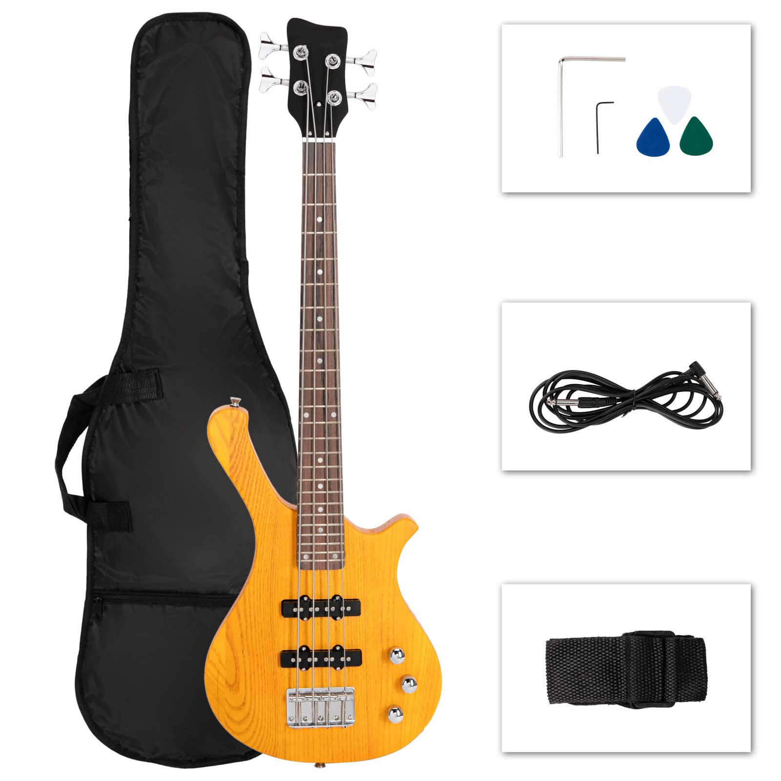 Ktaxon 36 Inch Bass Guitar 4 String Electric Bass Guitar (Compact-Yellow) | Spli