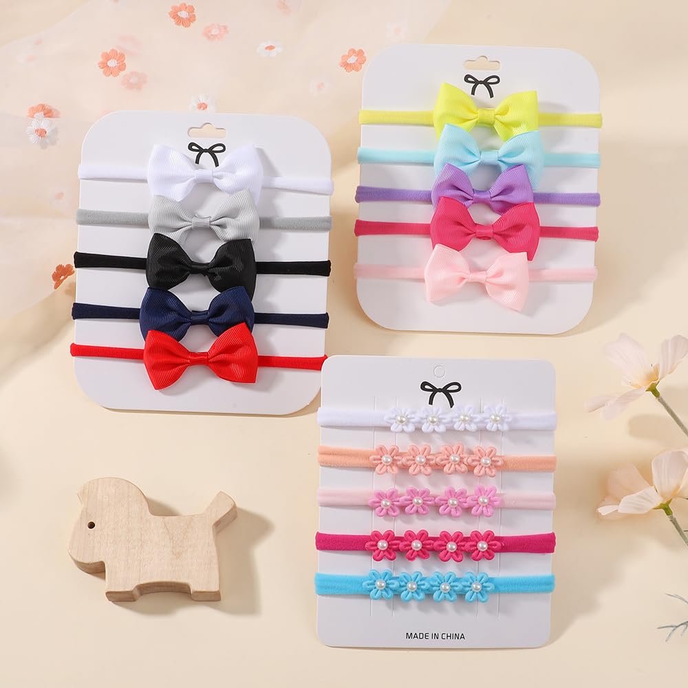 15Pcs Baby Girls Nylon Headbands 2.7 Inch Handmade Thin Bows Elastic Hair Bands 