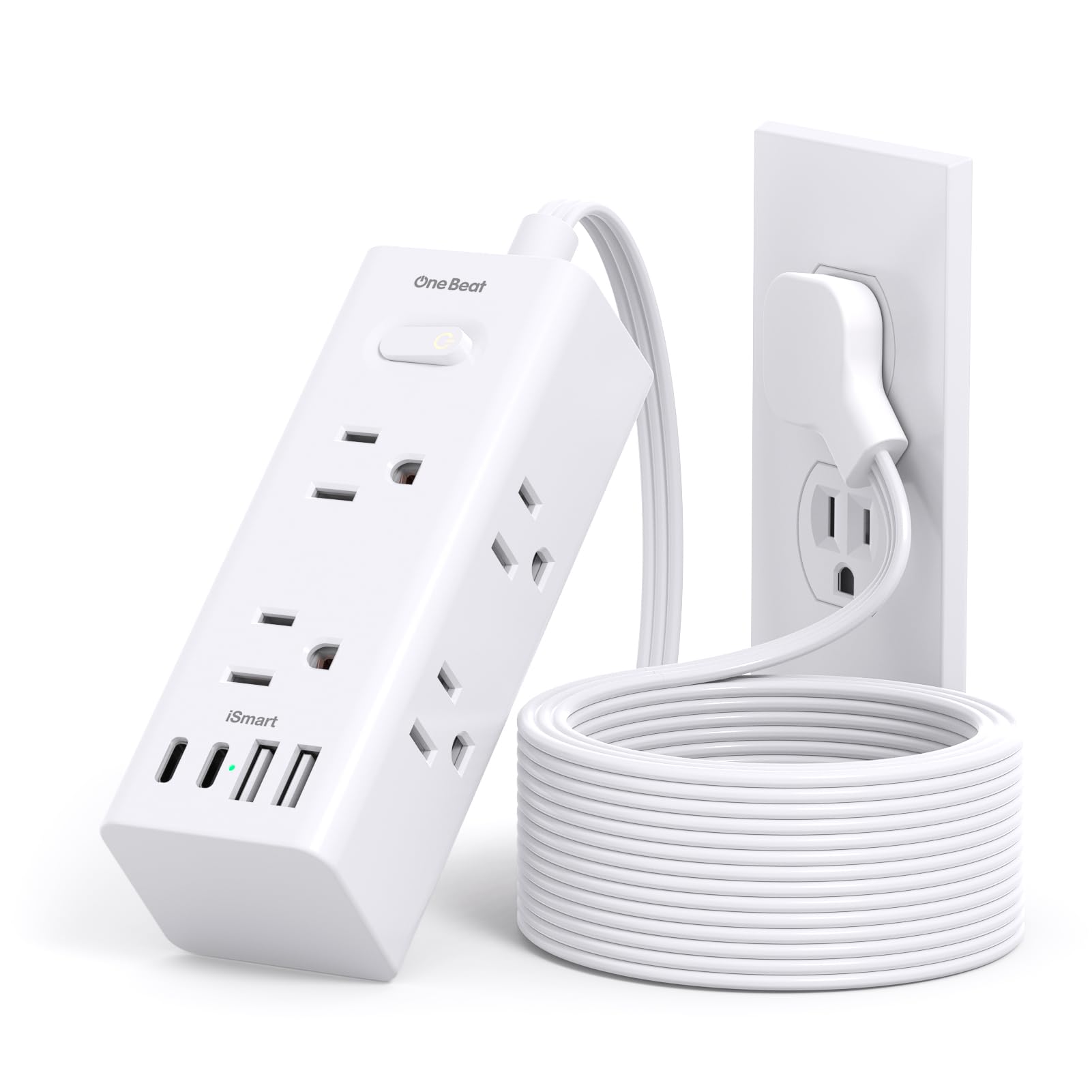 One Beat 10Ft Extension Cord with Multiple Outlets,Flat Plug Power Strip | Surge