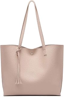 Dreubea Women's Soft Faux Leather Tote Shoulder Bag from, Big Capacity Tassel Handbag