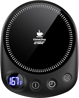 KitchekShop Coffee Mug Warmer-Fastest Heating & Highest Temperature, Coffee Cup Warmer for Desk Auto Shut Off, 4 Temp Settings & 1-12H Timer, Smart Electric Mug & Candle Warmer for Coffee, Tea (Black)