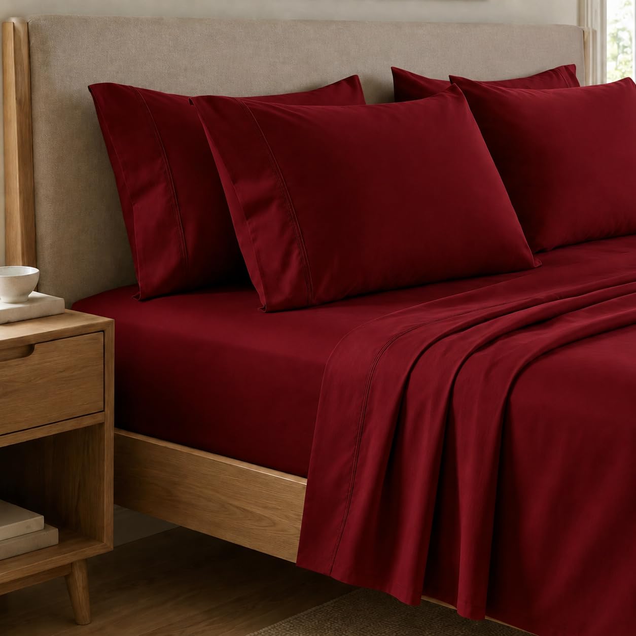 PETTI Artigiani Italiani - Bordeaux Cotton Percale Single Bed Sheet Set, 3-Piece