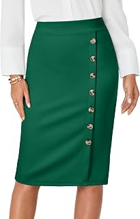 LYANER Women's Basic High Waist Pencil Bodycon Button Knee Length Straight Office Midi Skirt