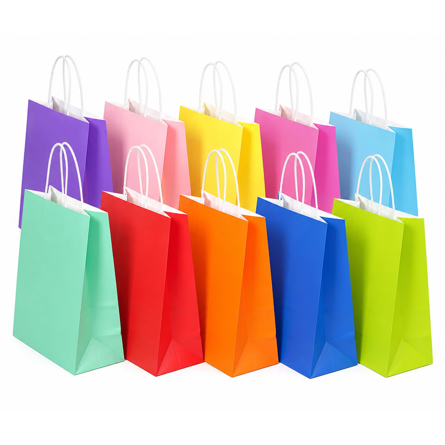 SHUBEIEUMI 10Pcs Kraft Paper Bags with Handles-Colourful | Paper Party Bags 21x1