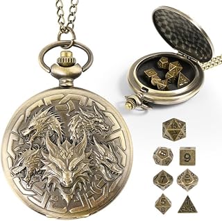 Banloga D&D Dice Set,7PCS Mini Dice with Pocket Watch Case （Dragon, Bronze） | Metal Dice for Dungeons and Dragons, Role Playing Board Games Accessories, Gift for Gamer