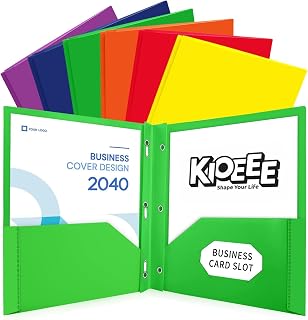 KIOEEE 6 Pack Heavy Duty Plastic Folders with 2 Pockets and 3 Prongs,Fit Letter Size Paper, Business Card Slot, Assorted Colors for School,Office and Home