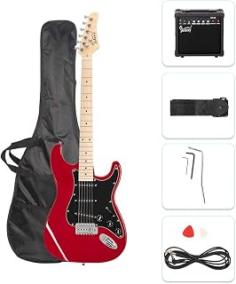 GLARRY Full Size Electric Guitar for Music Lover Beginner with 20W Amp and Accessories Pack Guitar Bag (RED, 39" Right Handed)