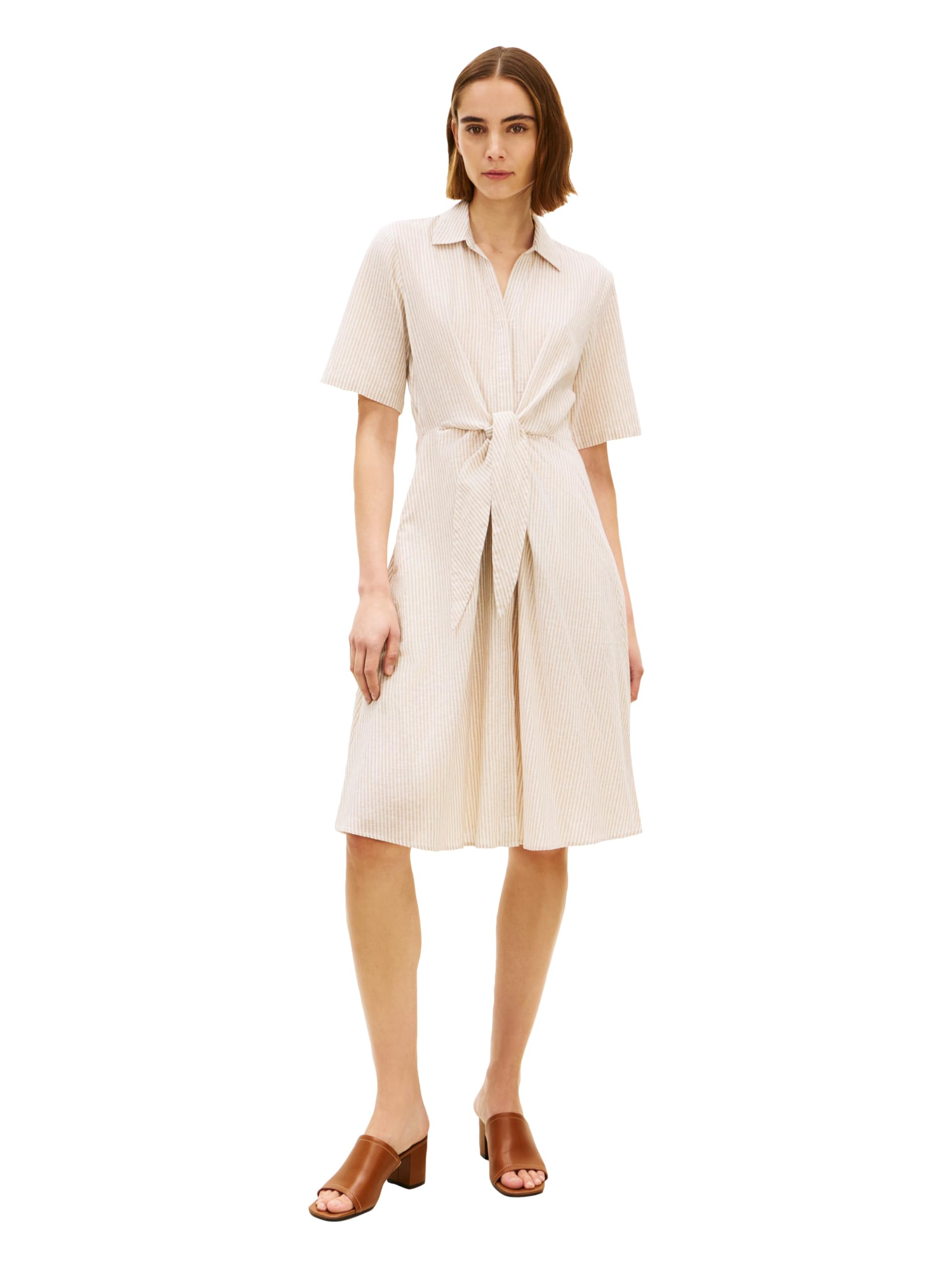 Tommy Hilfiger Womens Short Sleeve Linen Shirt Midi Dress with PocketsCasual Dre