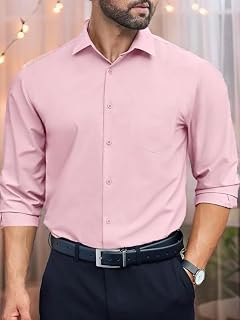 Mens Long Sleeve Pleated Button Down Shirt Formal Work Shirt