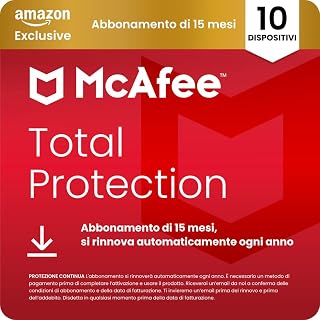 McAfee Total Protection - 10 Dispositiv 2026, 15 mesi, Esclusiva Amazon | Antivirus, VPN gestore delle password, software di sicurezza| Abbonamento con rinnovo automatico, Scarica