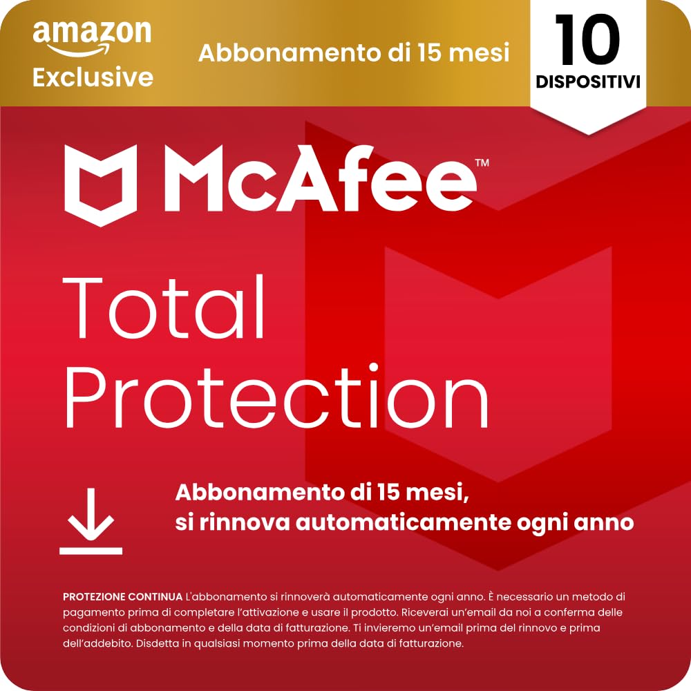 McAfee Total Protection - 10 Dispositiv 2026, 15 mesi, Esclusiva Amazon | Antivi
