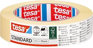 Tesa Standard Masking Tape - Masking Tape - 2 Day Residue-free Removal, Solvent Free, 50m x 25mm