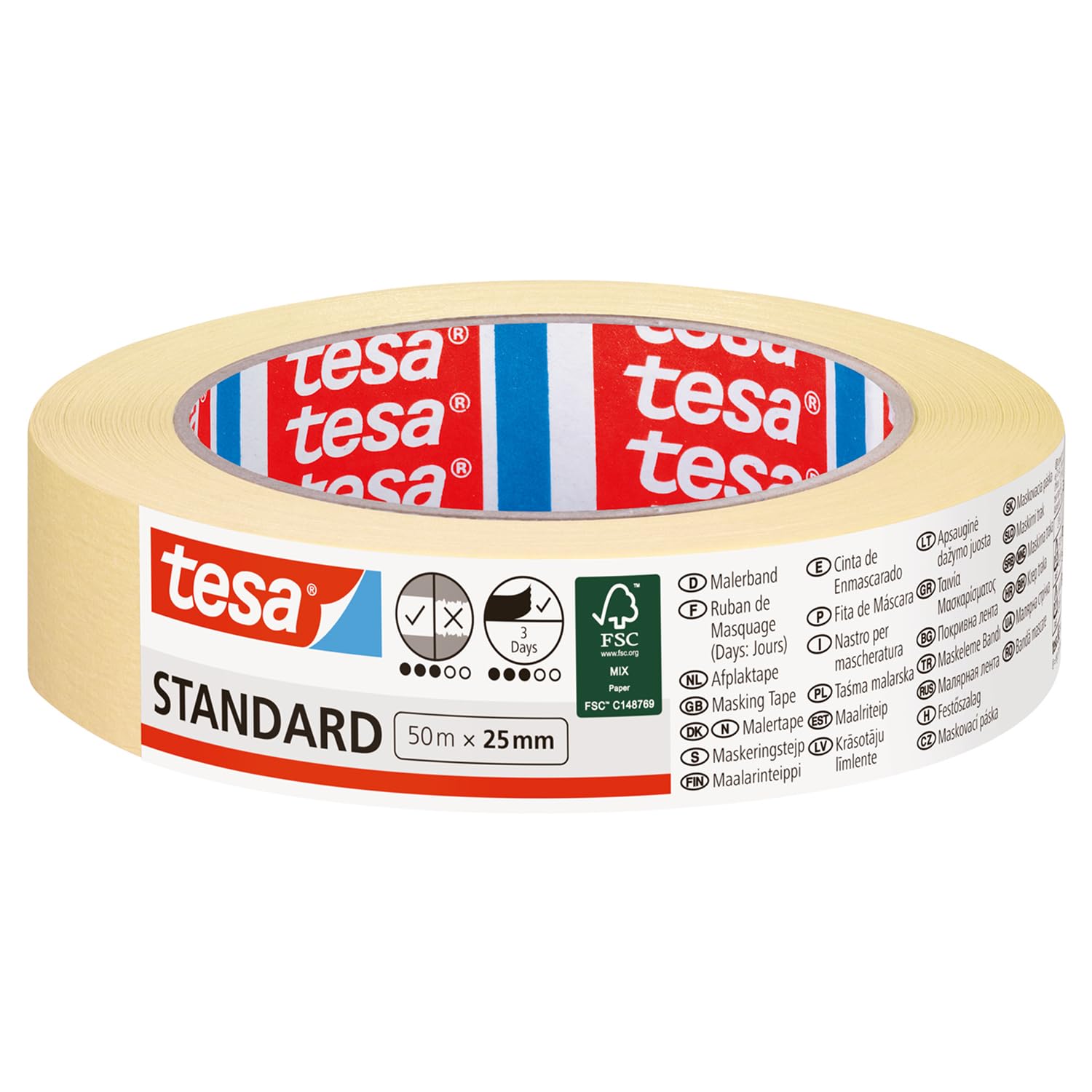 Tesa Standard Masking Tape - Masking Tape - 2 Day Residue-free Removal, Solvent 
