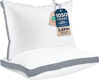 Utopia Bedding Gusset Bed Pillow, Hotel Pillows Queen Size Set of 2, Grey | Cotton Blended Down alternative pillows for sleeping, soft fluffy cooling comfort for Back, side & stomach sleepers, 2 pack