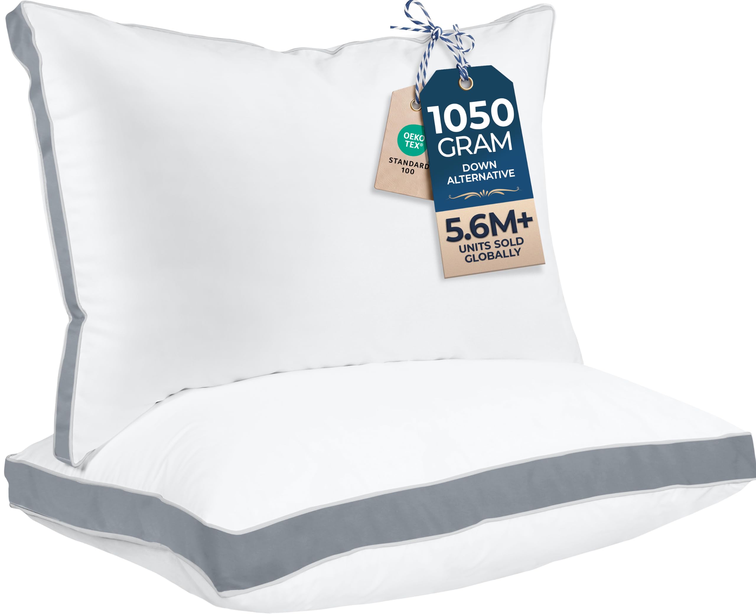 Utopia Bedding Gusset Bed Pillow, Hotel Pillows Queen Size Set of 2, Grey | Cott