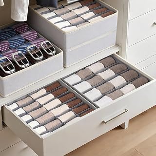 24 Cell Drawer Organizer Dividers Foldable Closet Cabinet Organizer Storage Box Organizer Clothing Socks, Handkerchief, Tie, Belt (Blue)