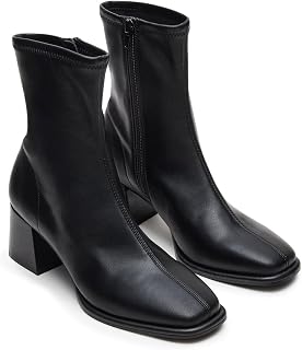 Coutgo Botines de vestir para mujer, punta cuadrada, tacón grueso con