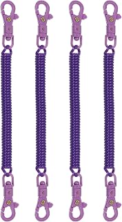 Retractable Key Rings with Coil Springs, 4 Pack Anti-Lost Keychain Lanyard with Plastic Lobster Clasp for Keys, Wallet, Purple