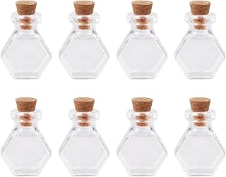 10 Pcs Hexagonal Clear Glass Bottles with Cork Stoppers for DIY Crafts Wedding Favors Party Favors 2-2.05 x 1.25-1.25 x 2.5cm