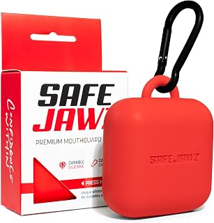 SAFEJAWZ Premium Mouthguard Case with Carabiner Clip, Durable and Flexible Silicone Design to Keep Mouth Guard Protected/Clean (One Size) (Red)