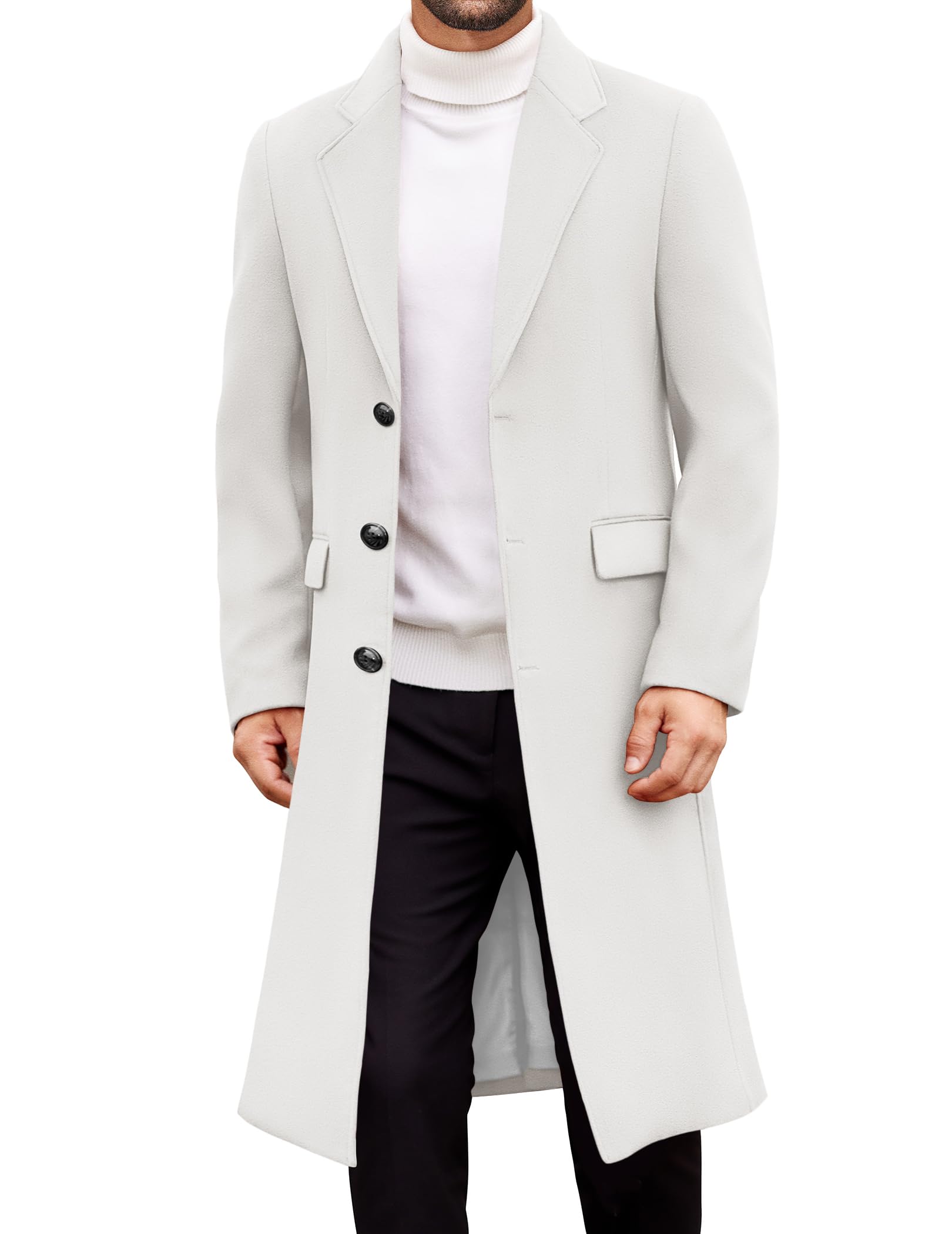 COOFANDY Mens Trench Coat Long Casual Single Brested Overcoat Winter Notched Col