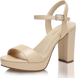 DOBOLIN wide heels for women high heel sandals open toe wedding party ankle strap dress shoes