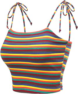 Allegra K Women Rainbow Striped Tie Spaghetti Straps Summer Cami Tops