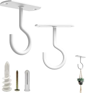 Ceiling Hooks for Hanging Plants 2 Pack - Square Wall Mount Plant Hanger Indoor Hanging Hooks Metal Plant Bracket Iron Lanterns Hangers for Wind Chimes, Planters(White) (2.5 Inch White 2 Pack)