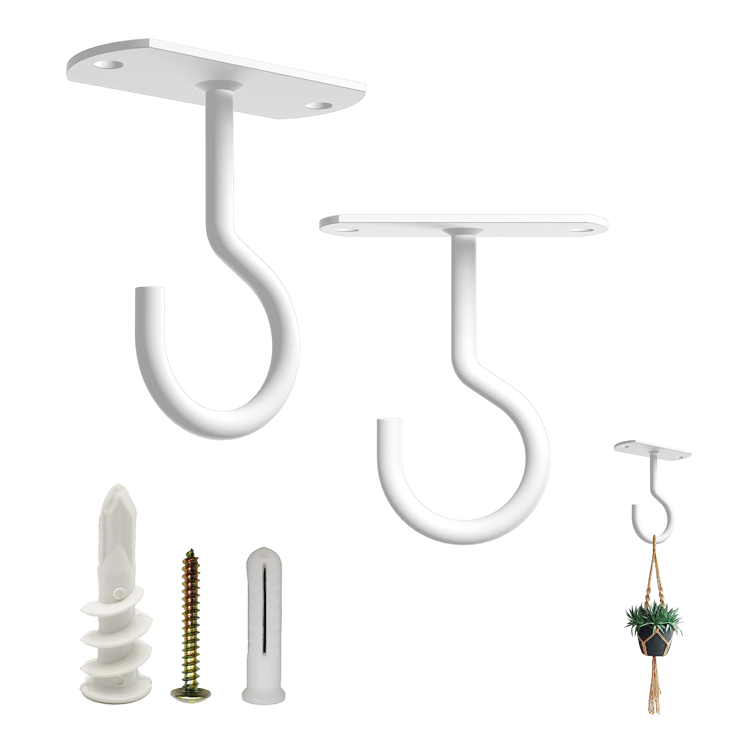 Ceiling Hooks for Hanging Plants 2 Pack - Square Wall Mount Plant Hanger Indoor 