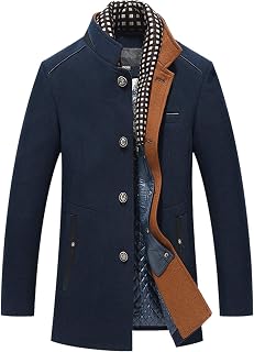 PRIJOUHE Mens Wool Coat Single Breasted Peacoat Winter Overcoat Trench Coat