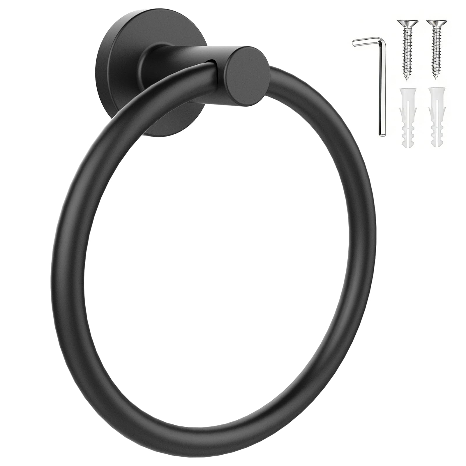 SetSail Towel Holder for Bathroom Wall Towel Ring, Matte Black | Stainless Steel